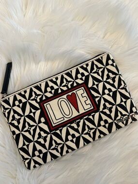 NWOT Brighton Tom Clancy Black & White LOVE Pattern Cosmetic Pouch